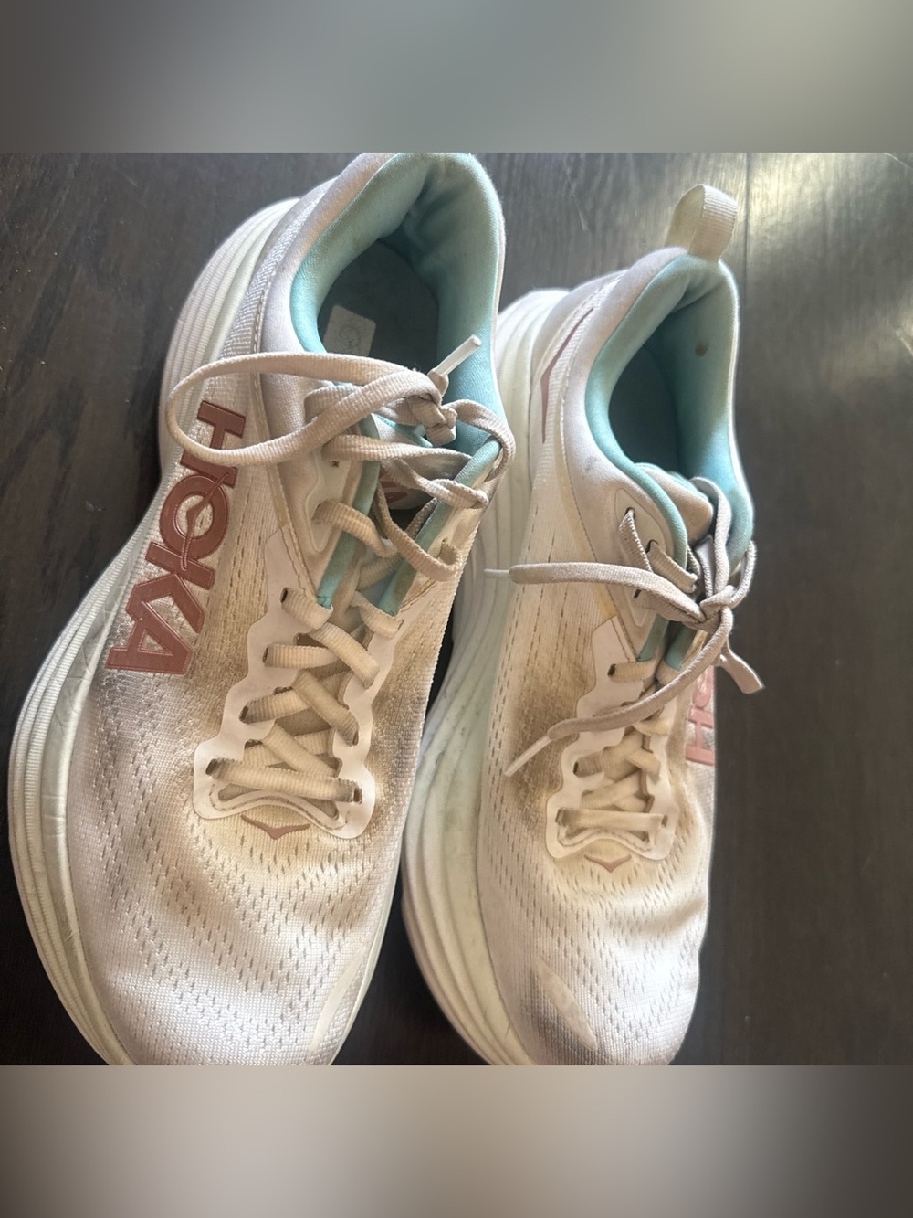 Hoka Women’s White Athletic Running Shoes with Blue Accents